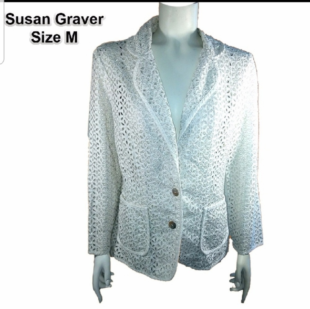 Susan Graver white eyelet blazer size M